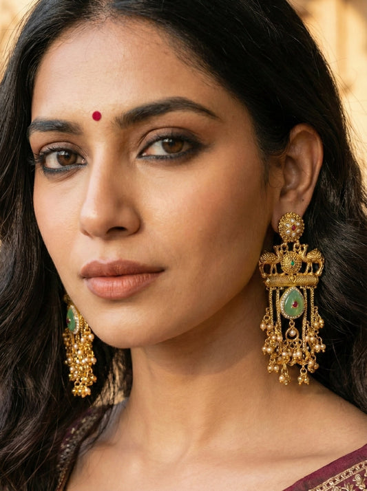 Detailed craftsmanship close up view of Netra Premium Kashmiri Earrings