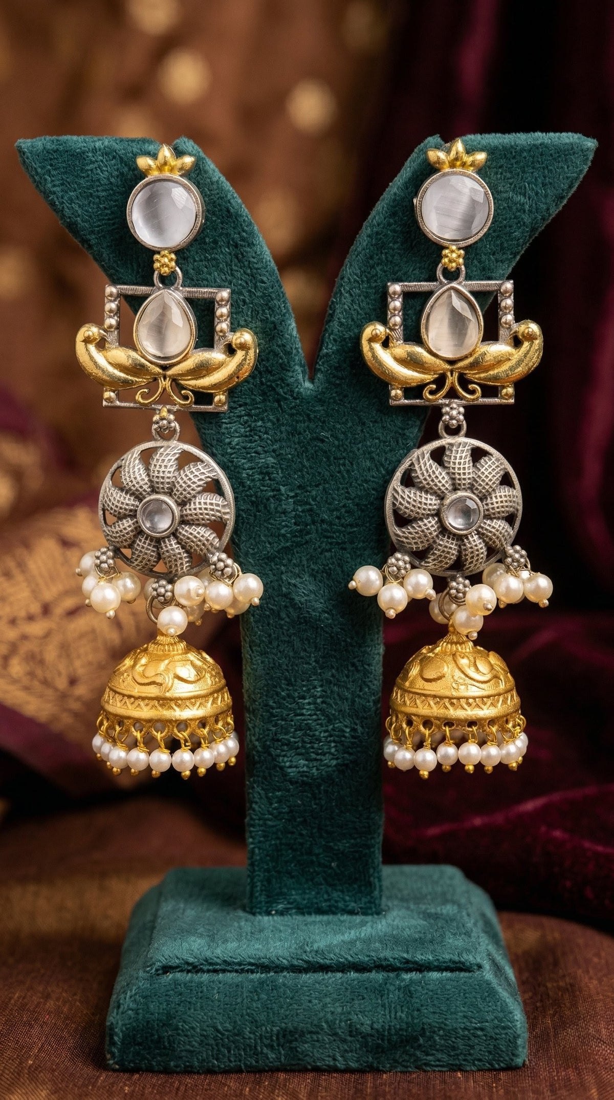Alternate styling layout profile of Reet Oxidised Earrings