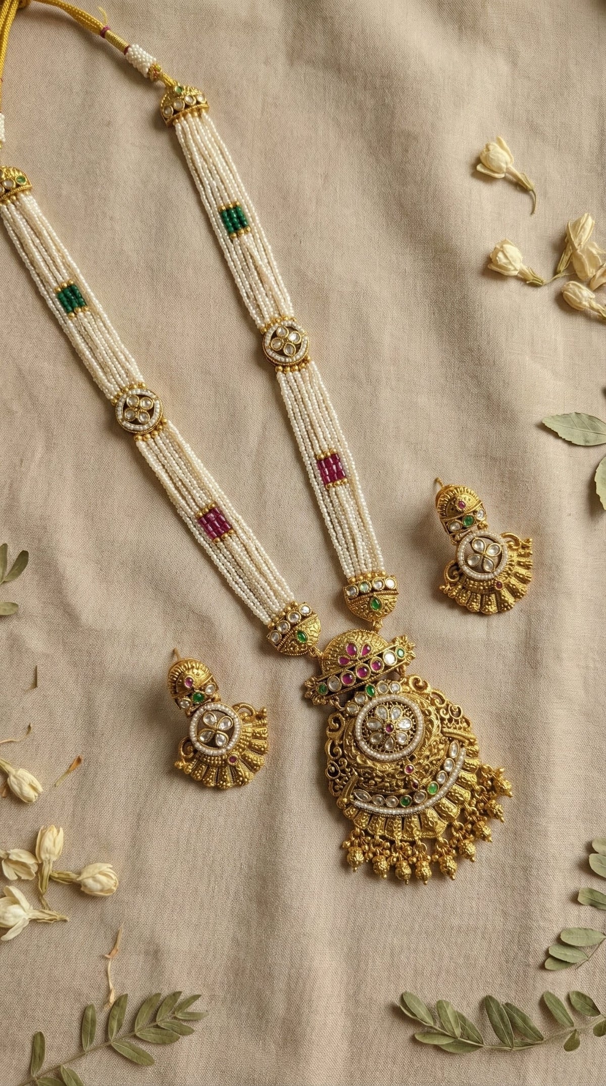 Bridal long necklace set with heritage pendant jewellery