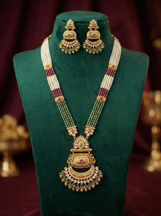 Detailed craftsmanship close up view of Smita Heritage Swaroski Longset