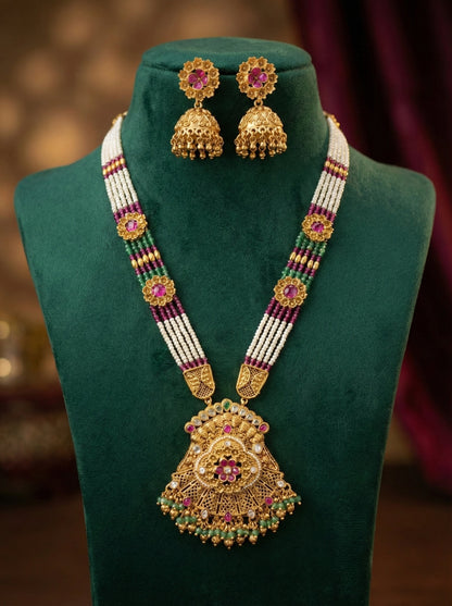 Detailed craftsmanship close up view of Kashi Heritage Swaroski Longset