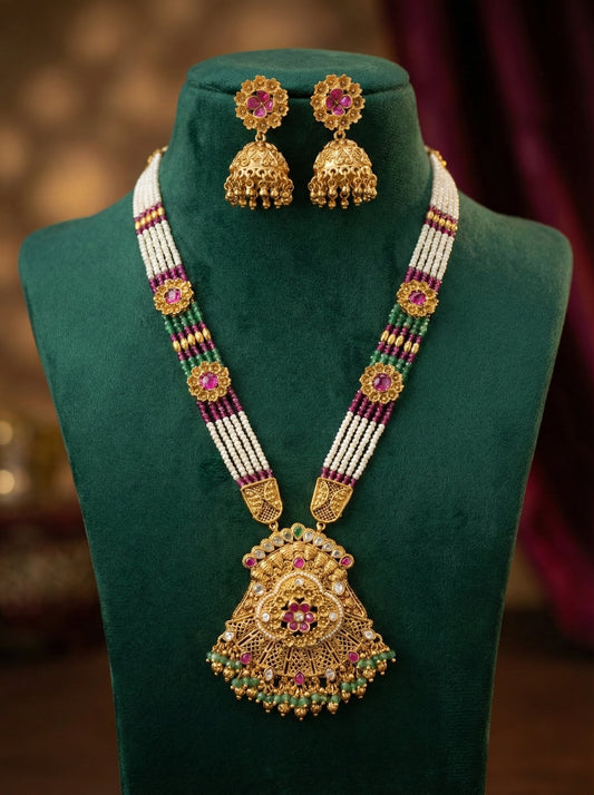Detailed craftsmanship close up view of Kashi Heritage Swaroski Longset