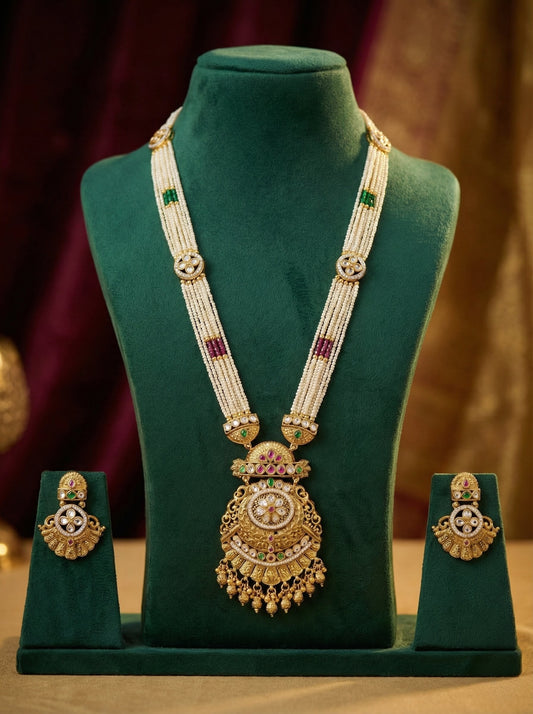 Detailed craftsmanship close up view of Ikra Heritage Swaroski Longset