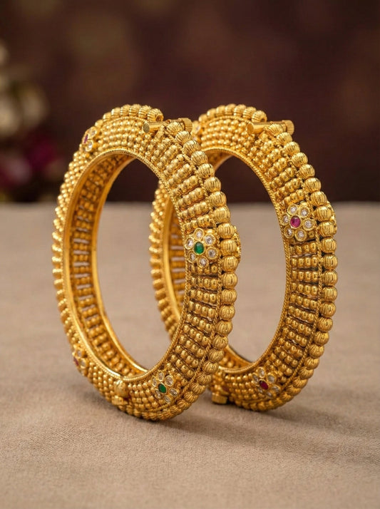 Detailed craftsmanship close up view of Tia Rajwadi Pacheli Bangles (Openable)