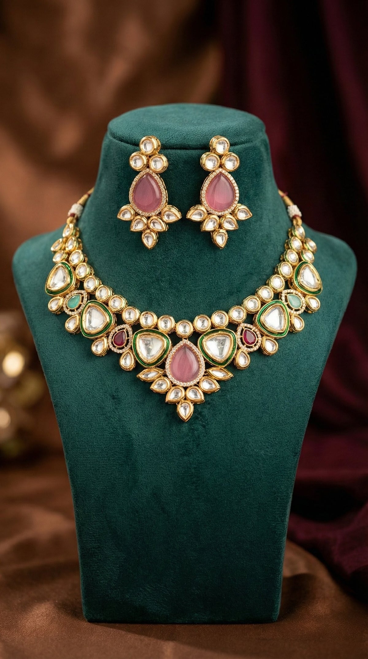 Detailed craftsmanship close up view of Kashvi Premium Kundan Necklace