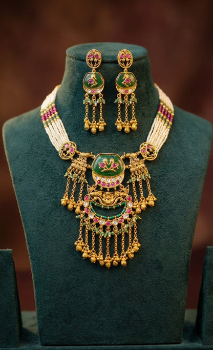 Detailed craftsmanship close up view of Astha Elephant Heritage Necklace