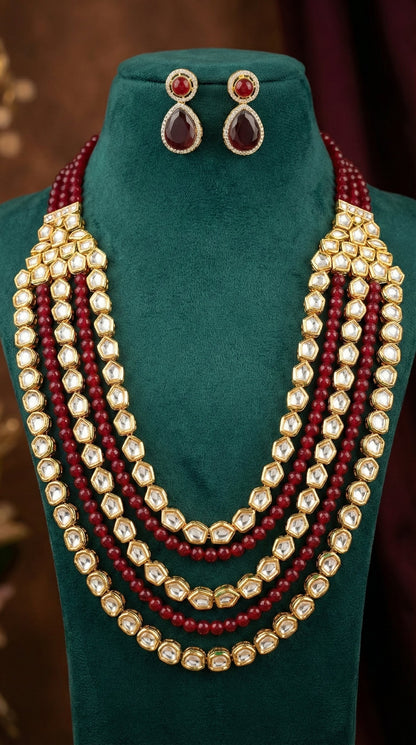 Detailed craftsmanship close up view of Tithi Premium Kundan Necklace