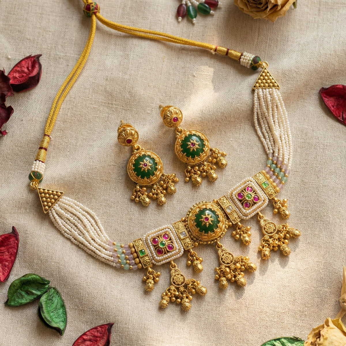 Main display view of the traditional Vibha Heritage Choker Necklace