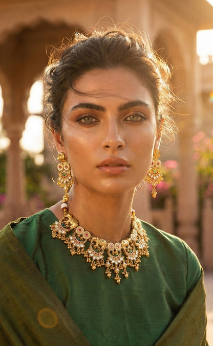 Alternate styling layout profile of Subhadra Heritage Elephant Necklace