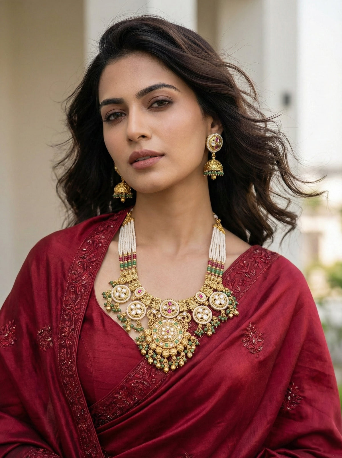 Alternate styling layout profile of Kamini Antique Gold Necklace Set