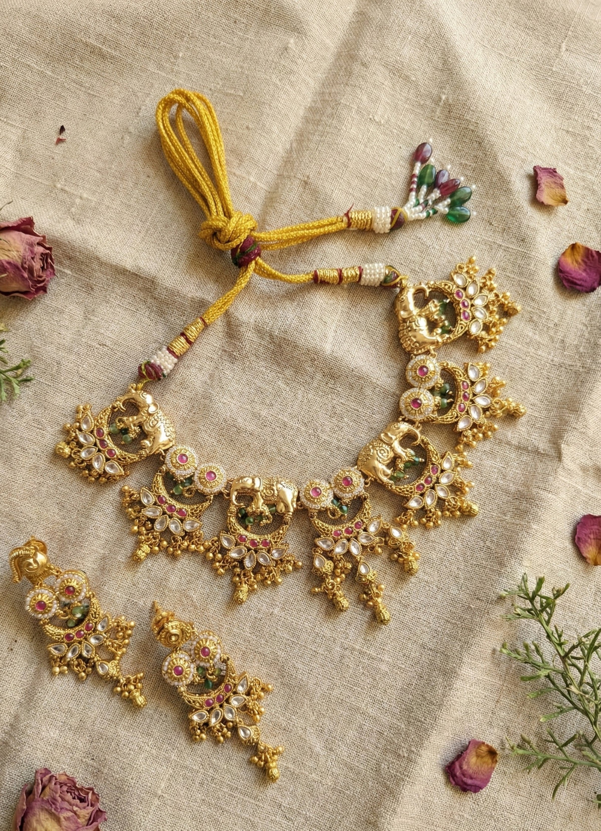 Main display view of the traditional Subhadra Heritage Elephant Necklace
