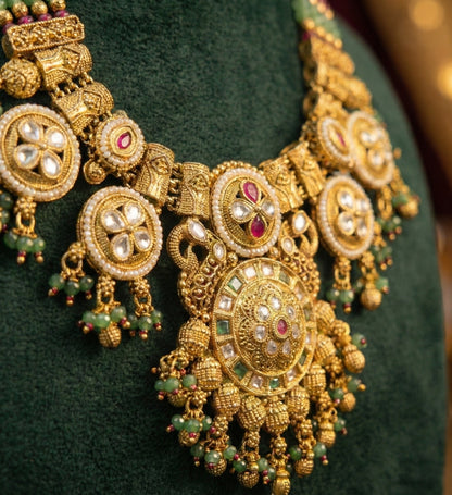Alternate styling layout profile of Kamini Antique Gold Necklace Set