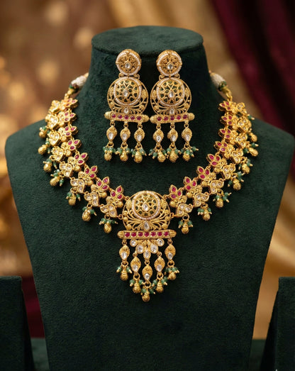 Detailed craftsmanship close up view of Diya Heritage Necklace