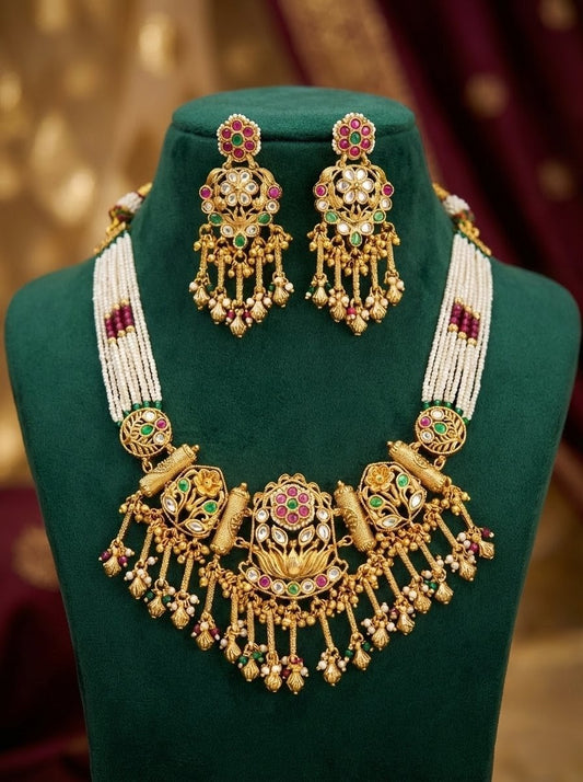 Detailed craftsmanship close up view of Aditi Premium Heritage Necklace