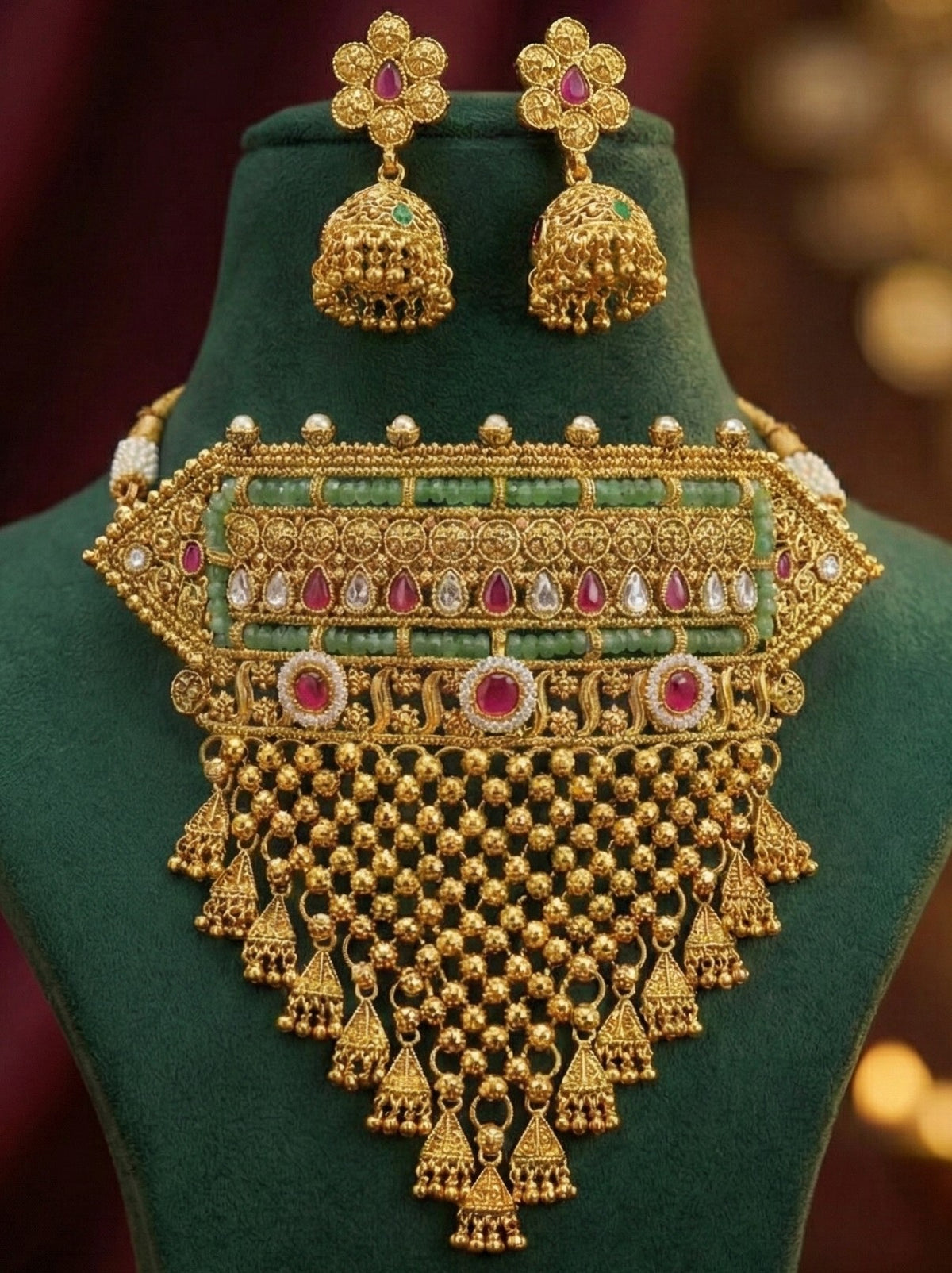 Alternate styling layout profile of Isha Premium Gold look Choker Necklace