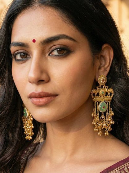 Detailed craftsmanship close up view of Netra Premium Kashmiri Earrings