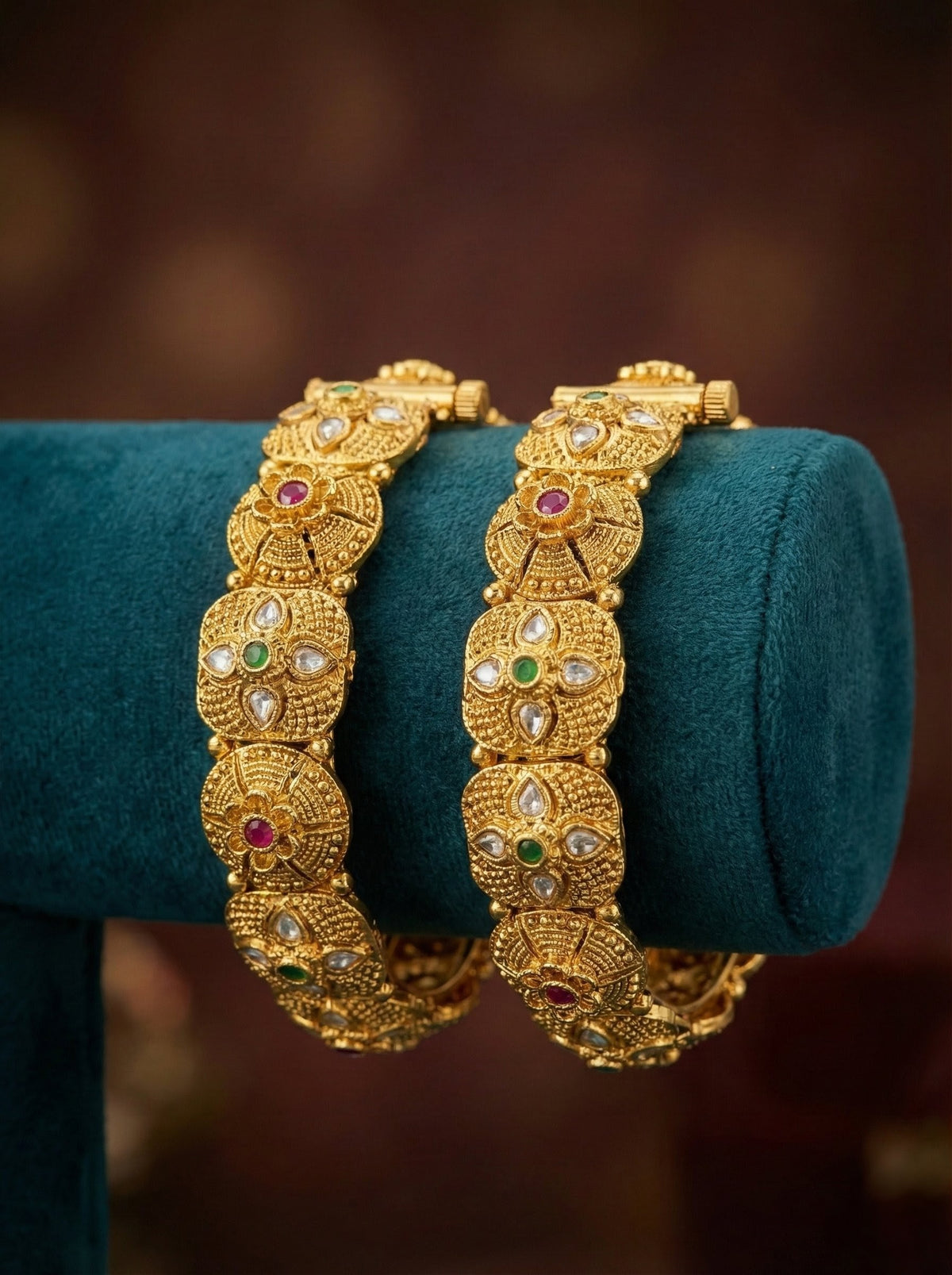 Detailed craftsmanship close up view of Madhu Antique Rajwadi Bangles (Openable)
