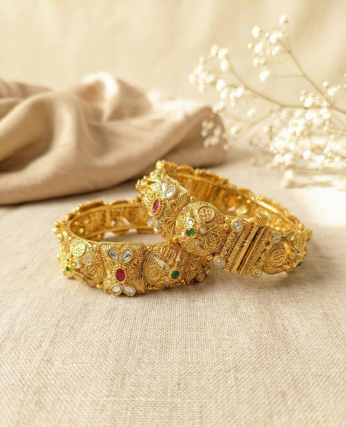 Main display view of the traditional Megha Antique Rajwadi Bangles (Openable)