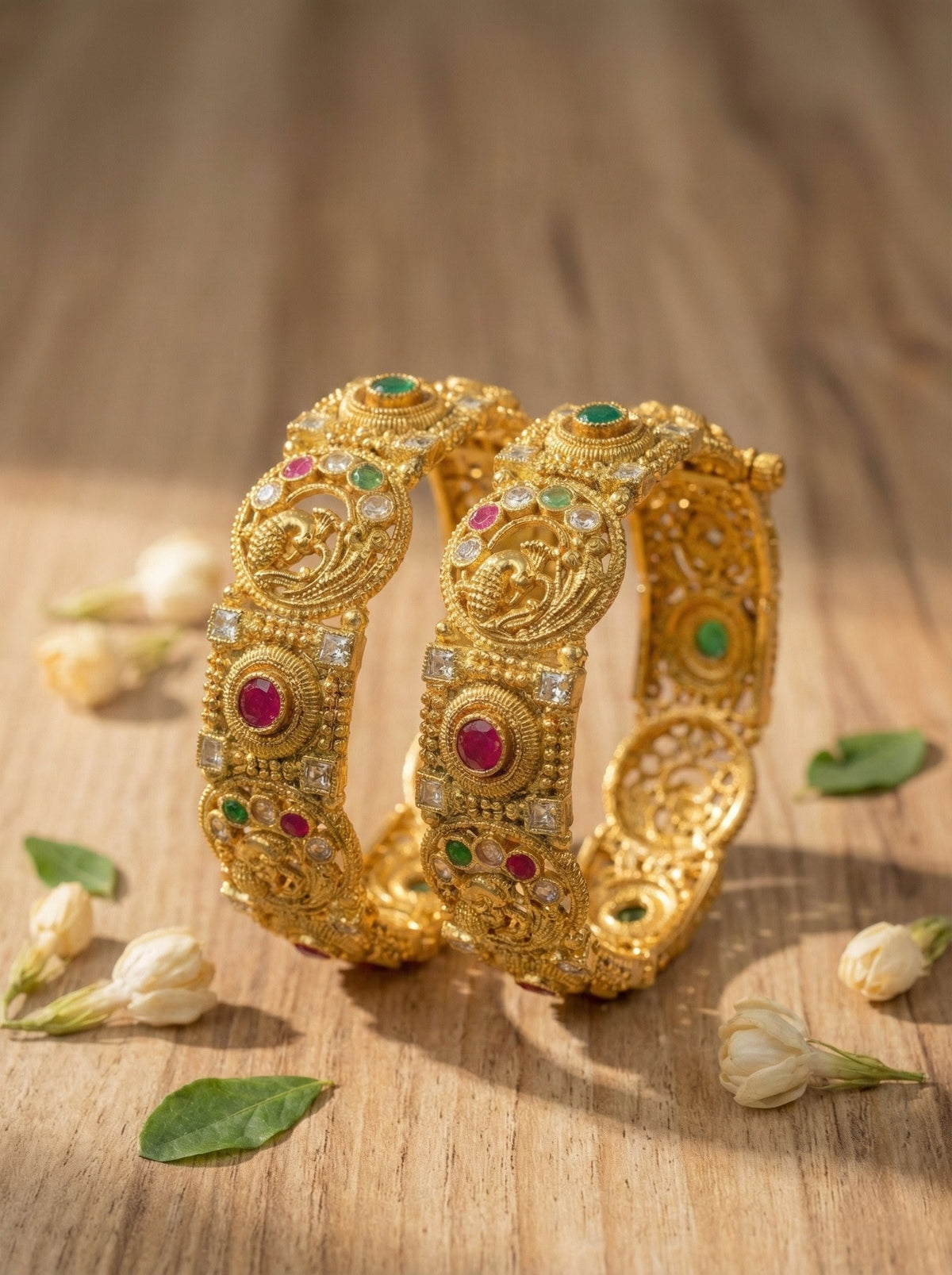 Main display view of the traditional Rama Peacock Antique Bangles (Openable)
