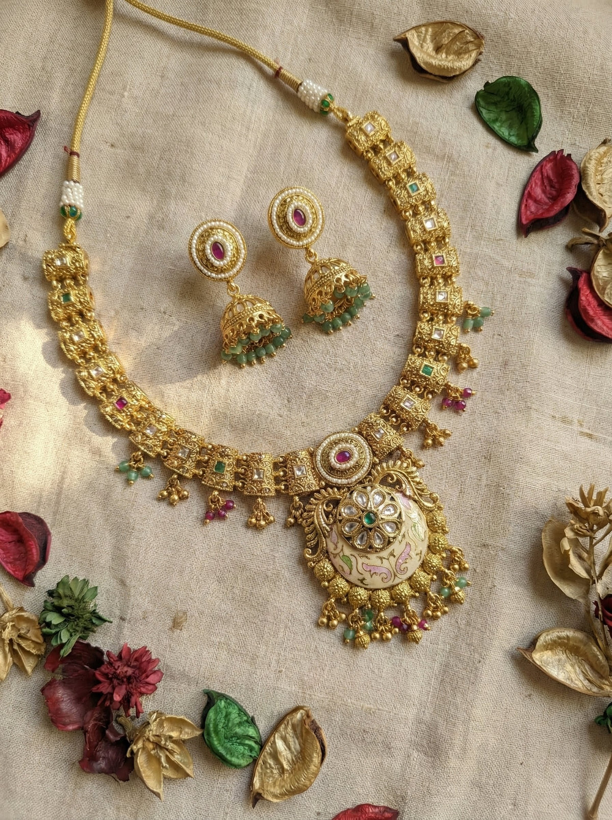 Main display view of the traditional Prabha Gold Look Necklace set