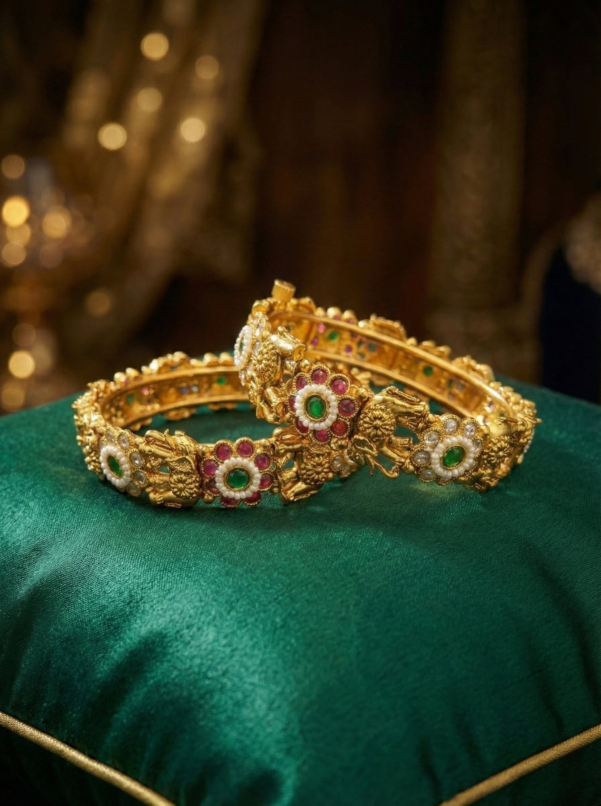Alternate styling layout profile of Mahek Elephant Antique Bangles (Openable)