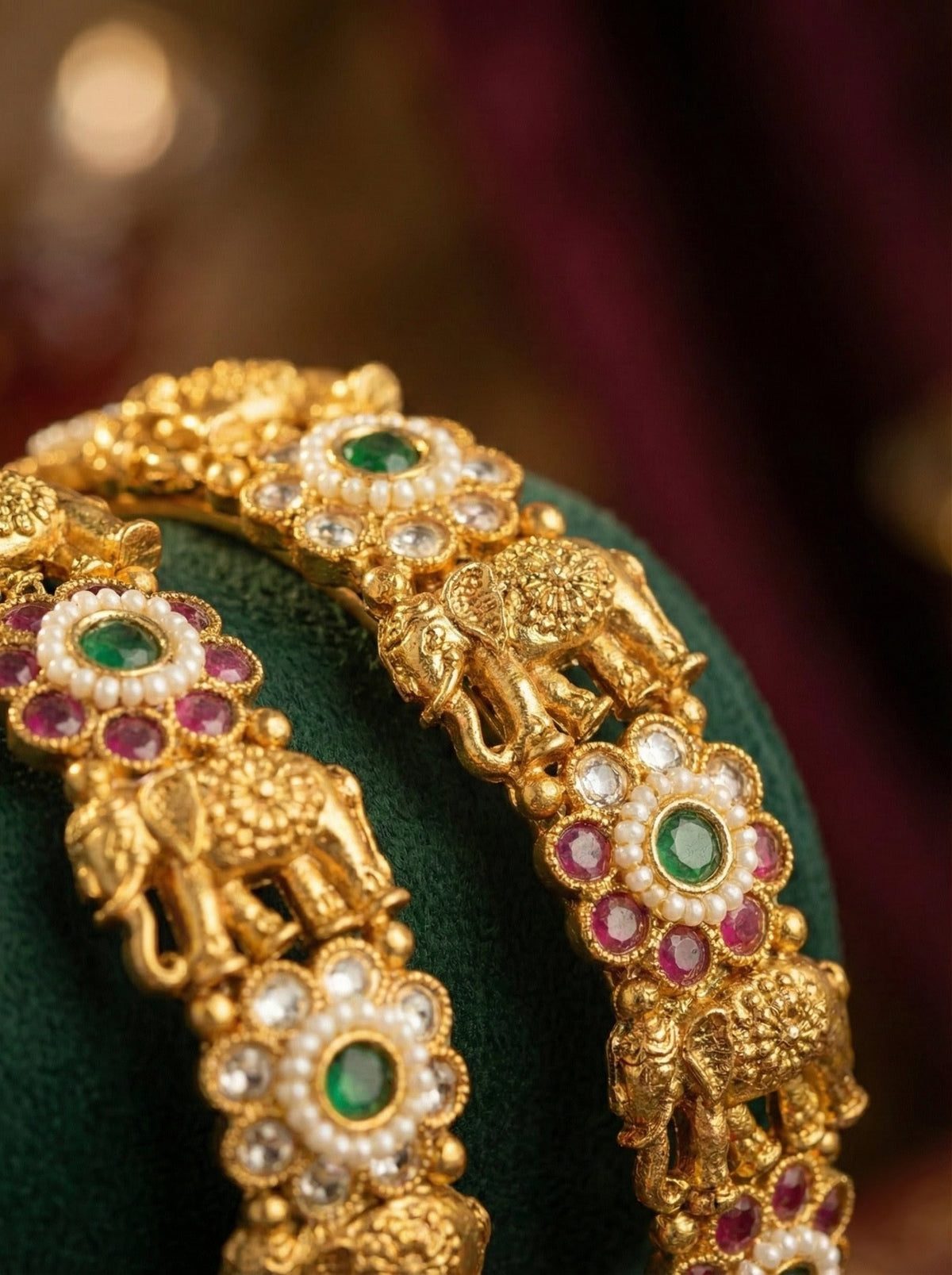 Alternate styling layout profile of Mahek Elephant Antique Bangles (Openable)