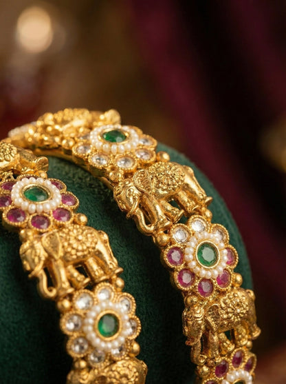 Alternate styling layout profile of Mahek Elephant Antique Bangles (Openable)