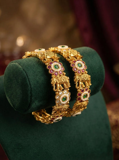 Alternate styling layout profile of Mahek Elephant Antique Bangles (Openable)