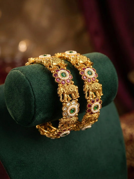 Alternate styling layout profile of Mahek Elephant Antique Bangles (Openable)