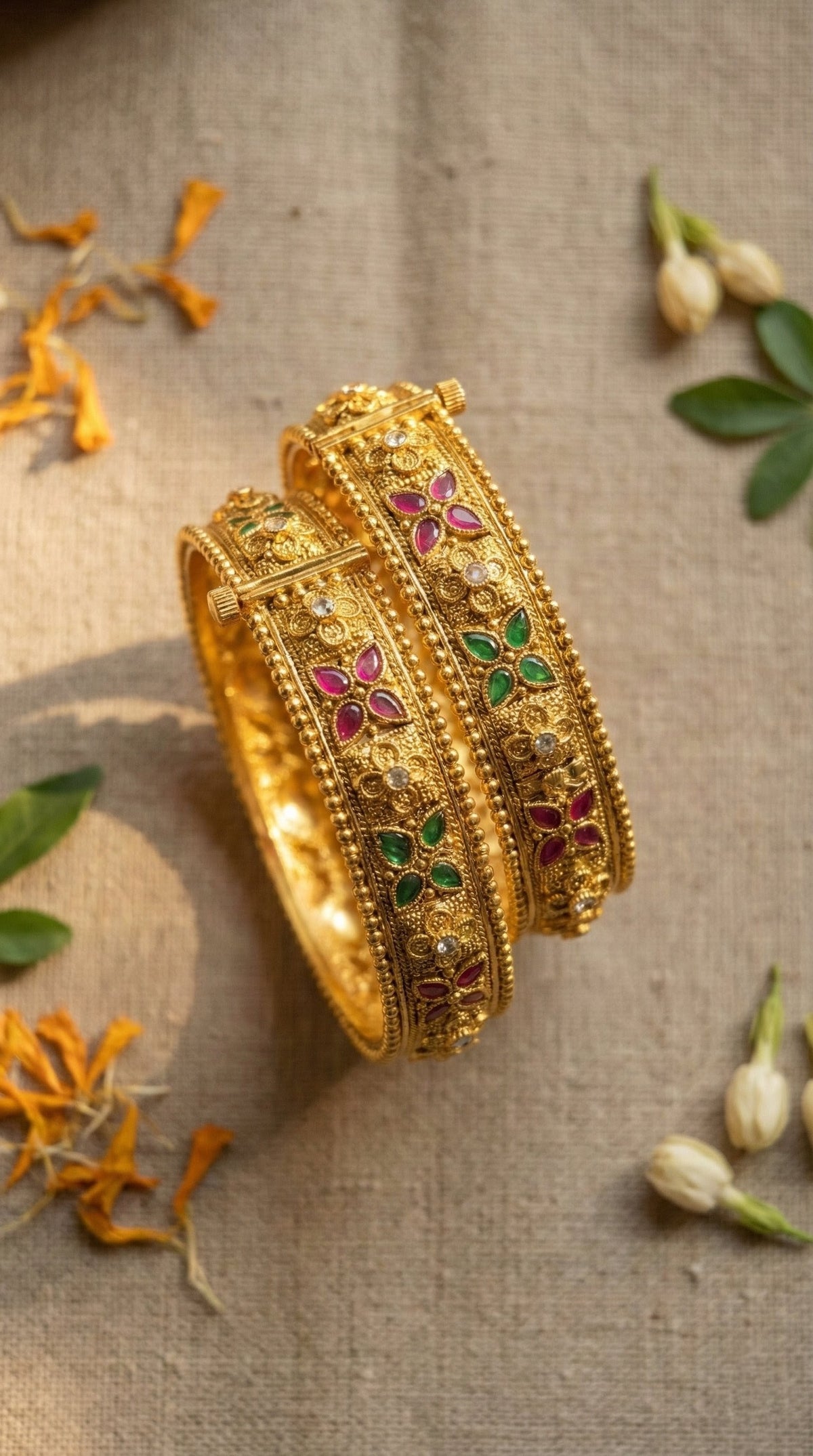 Main display view of the traditional Sara Gold Look Rajwadi Bangles (Openable)