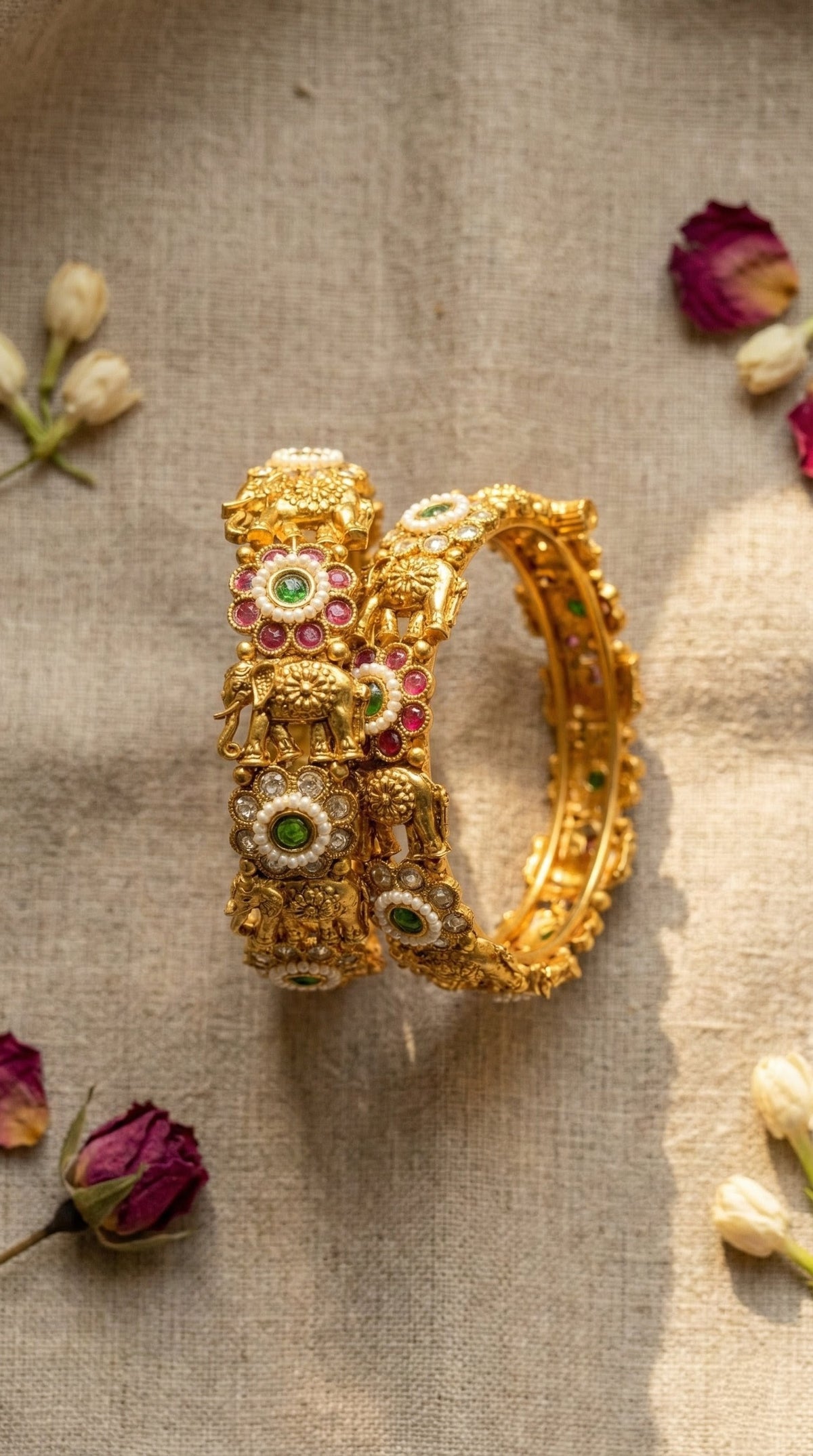 Main display view of the traditional Mahek Elephant Antique Bangles (Openable)