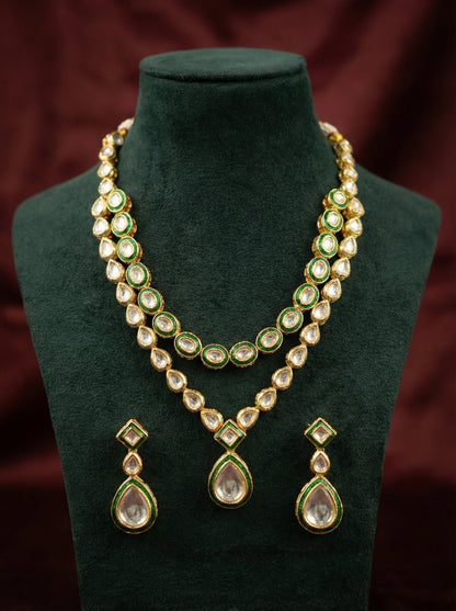 Detailed craftsmanship close up view of Ritu Premium Kundan Necklace