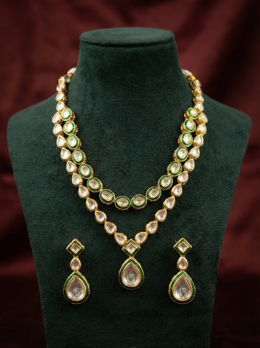 Detailed craftsmanship close up view of Ritu Premium Kundan Necklace