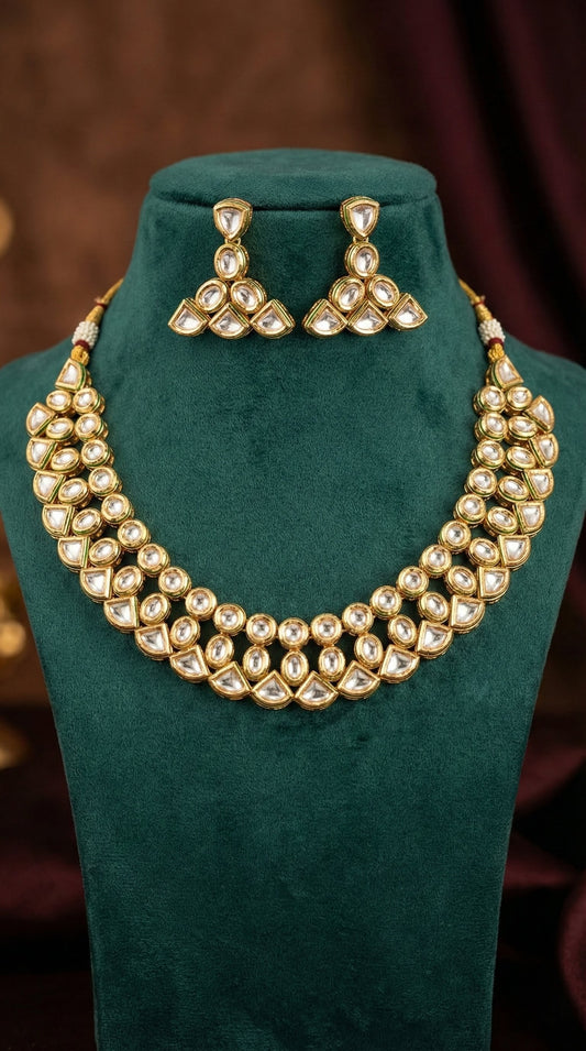 Detailed craftsmanship close up view of Indira Premium Kundan Necklace