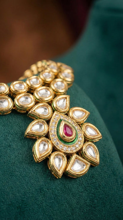 Alternate styling layout profile of Ira Premium Kundan Necklace with Maang Tika
