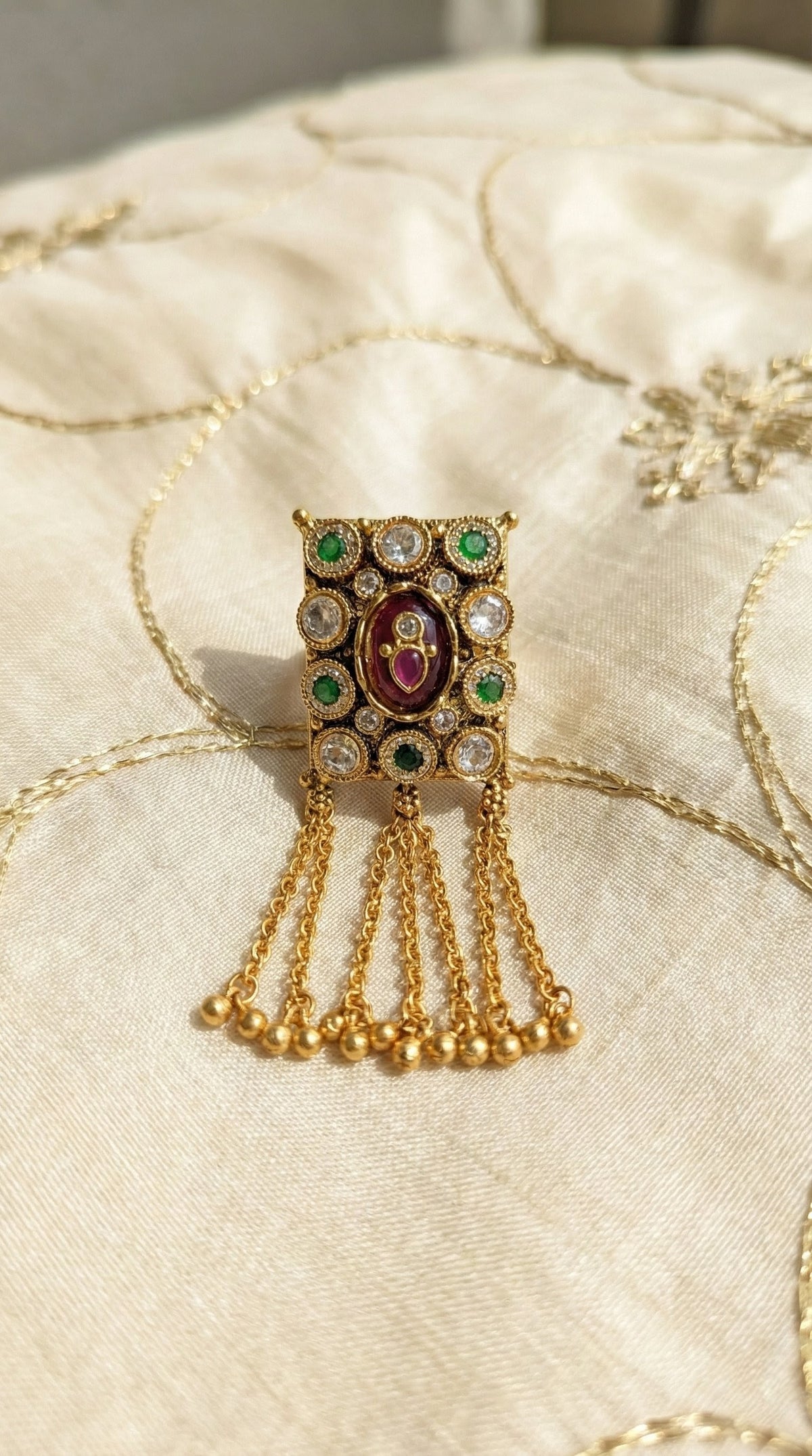 Main display view of the traditional Varsha Heritage Swaroski Finger Ring