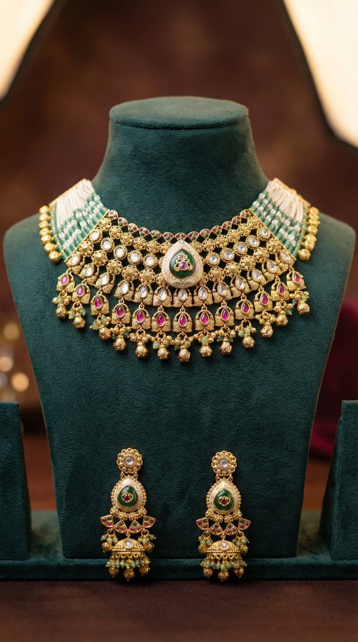 Alternate styling layout profile of Kalindi Real Gold Look Heritage Necklace Set