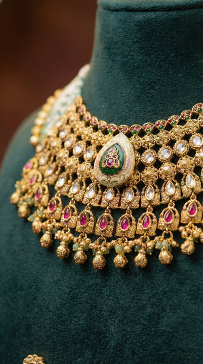Alternate styling layout profile of Kalindi Real Gold Look Heritage Necklace Set