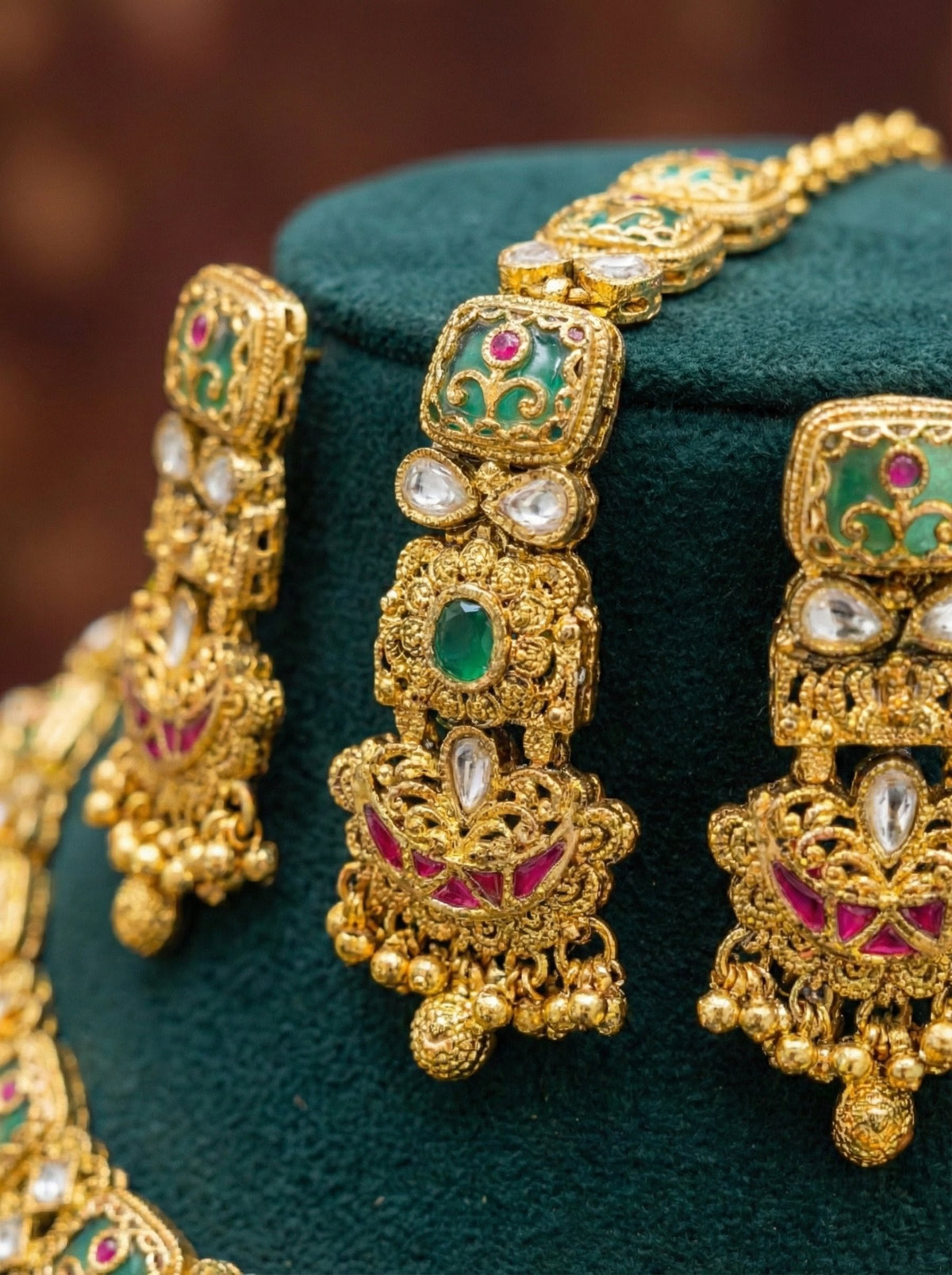 Alternate styling layout profile of Latika Premium Gold Look Heritage Necklace Set