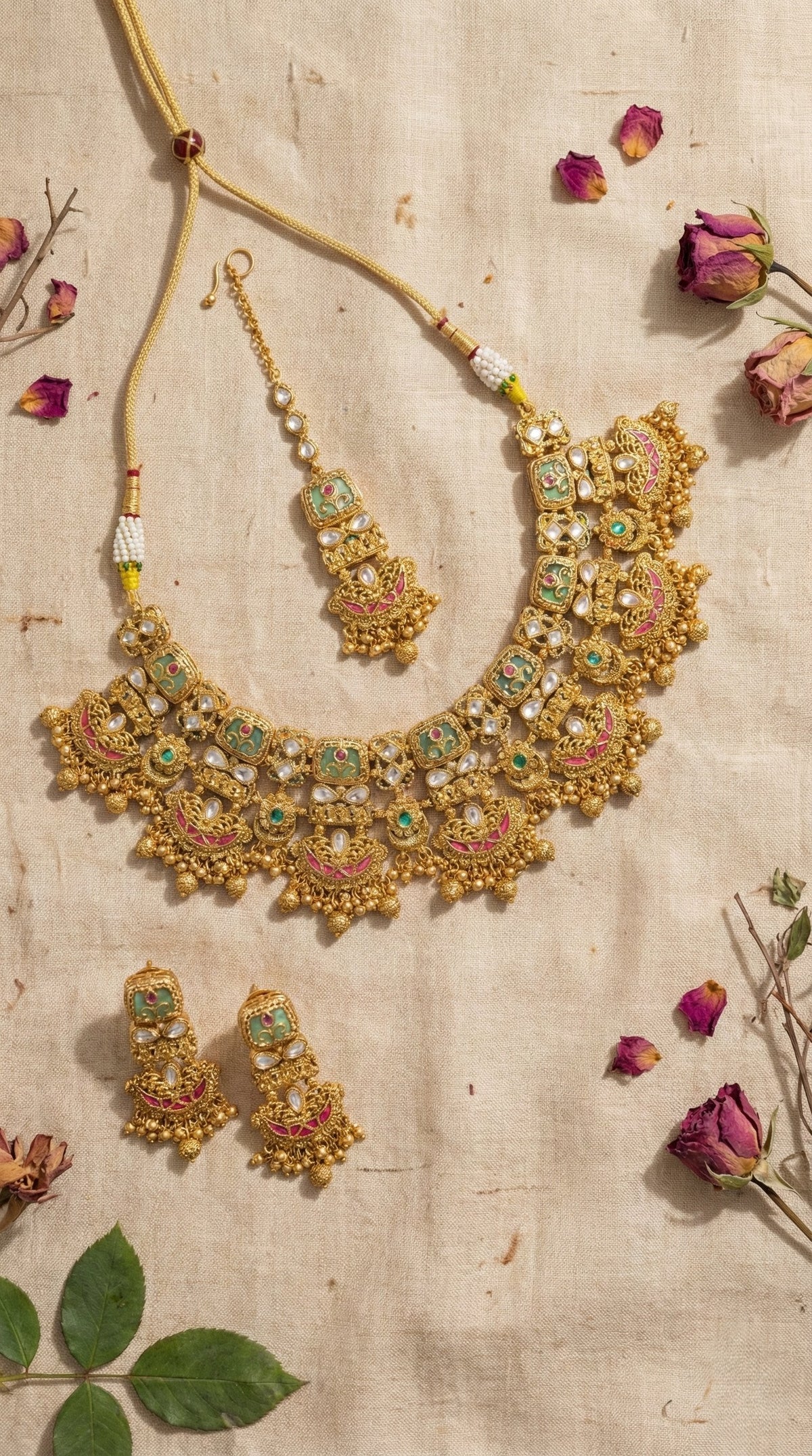 Main display view of the traditional Latika Premium Gold Look Heritage Necklace Set