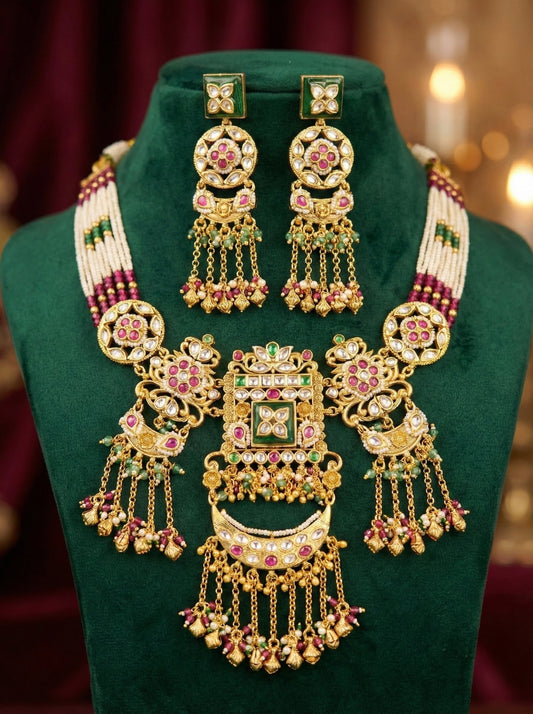 Detailed craftsmanship close up view of Chetna Heritage Necklace Set