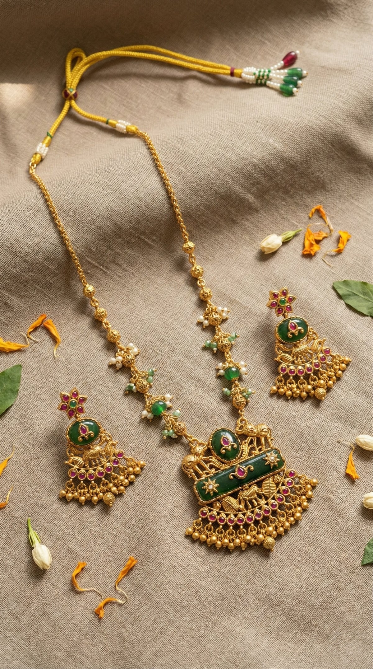 Main display view of the traditional Juhi Elephant Heritage Chain Pendant Set