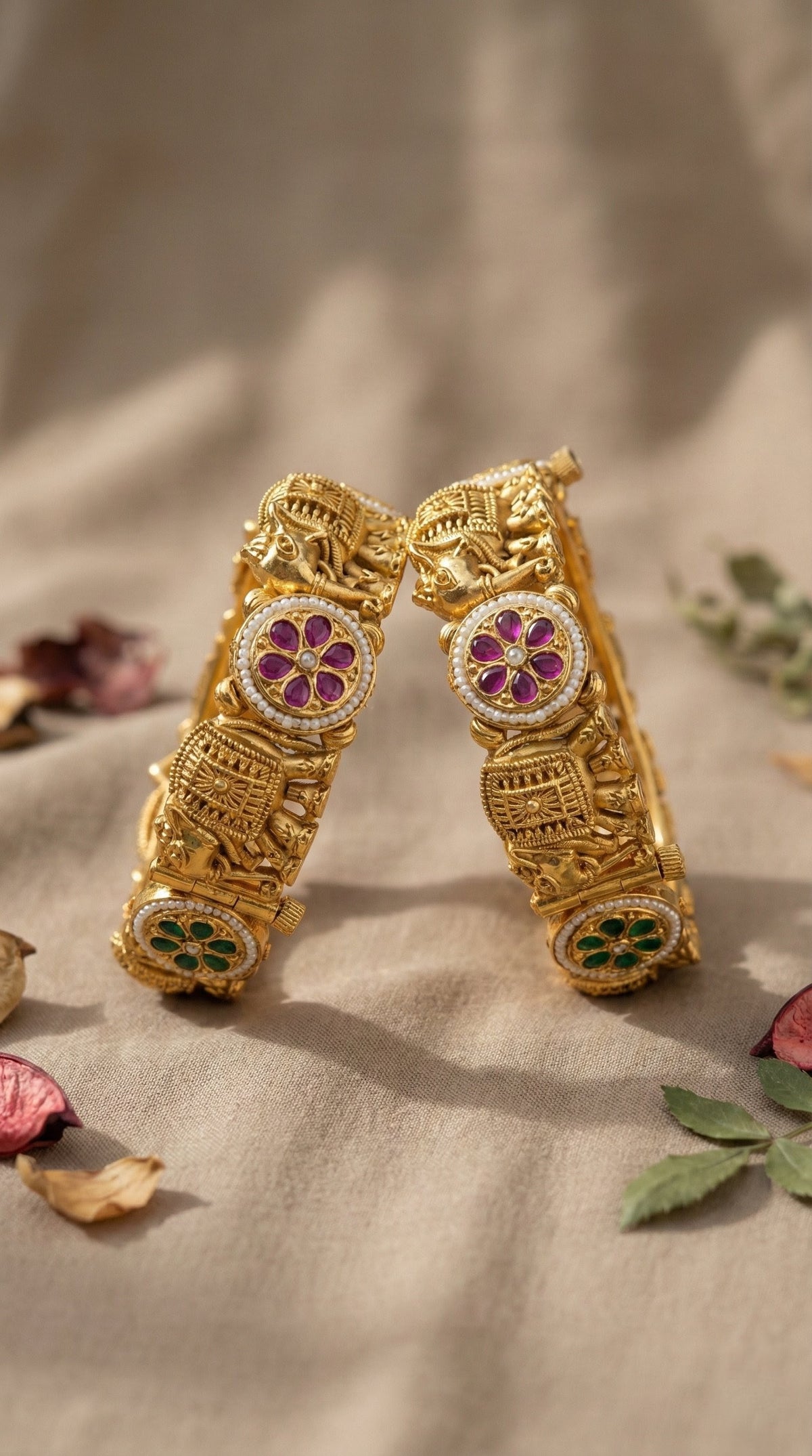 Main display view of the traditional Shalini Elephant Rajwadi Bangles (Openable)