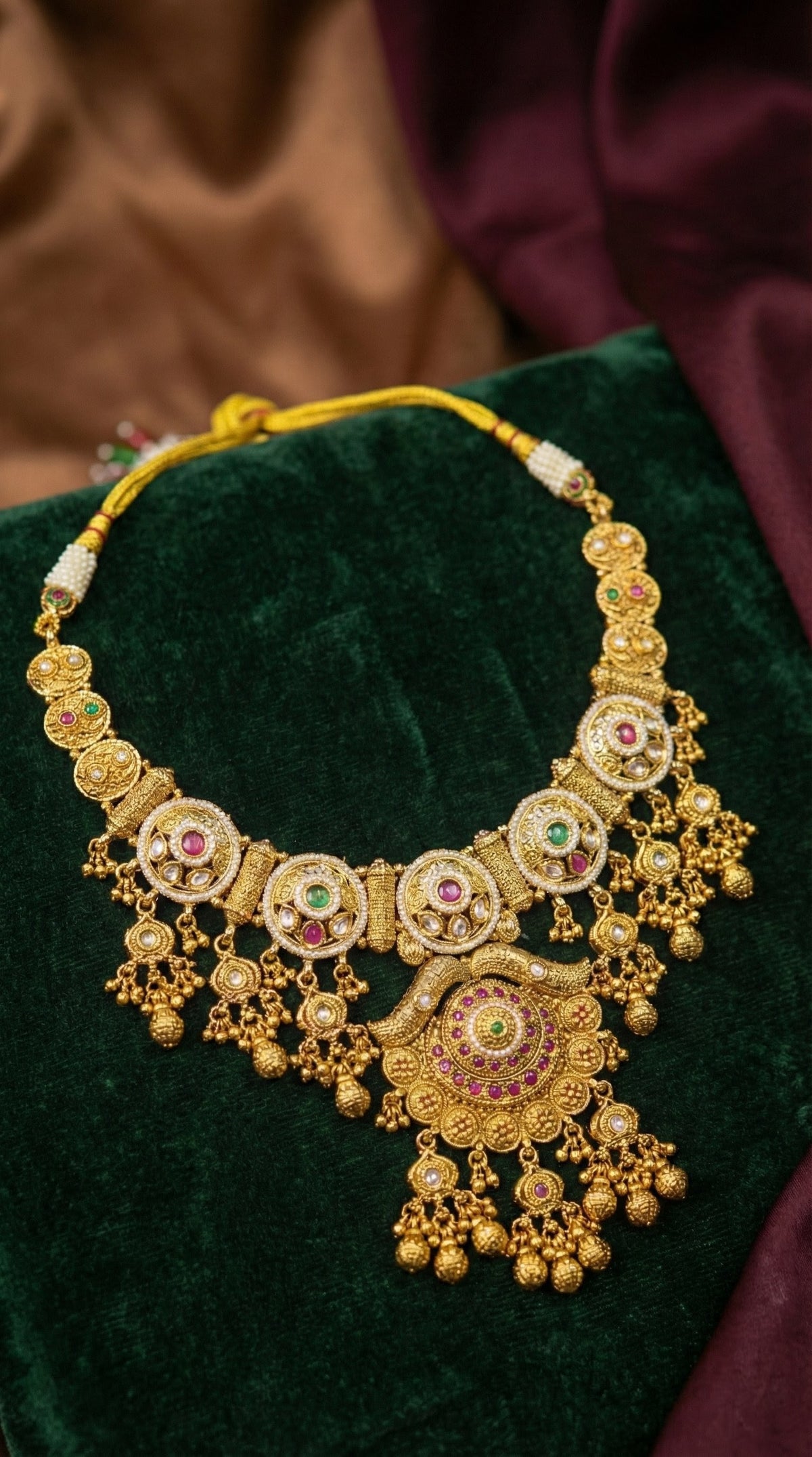 Alternate styling layout profile of Janaki Rajwadi Gold Look Heritage Necklace Set