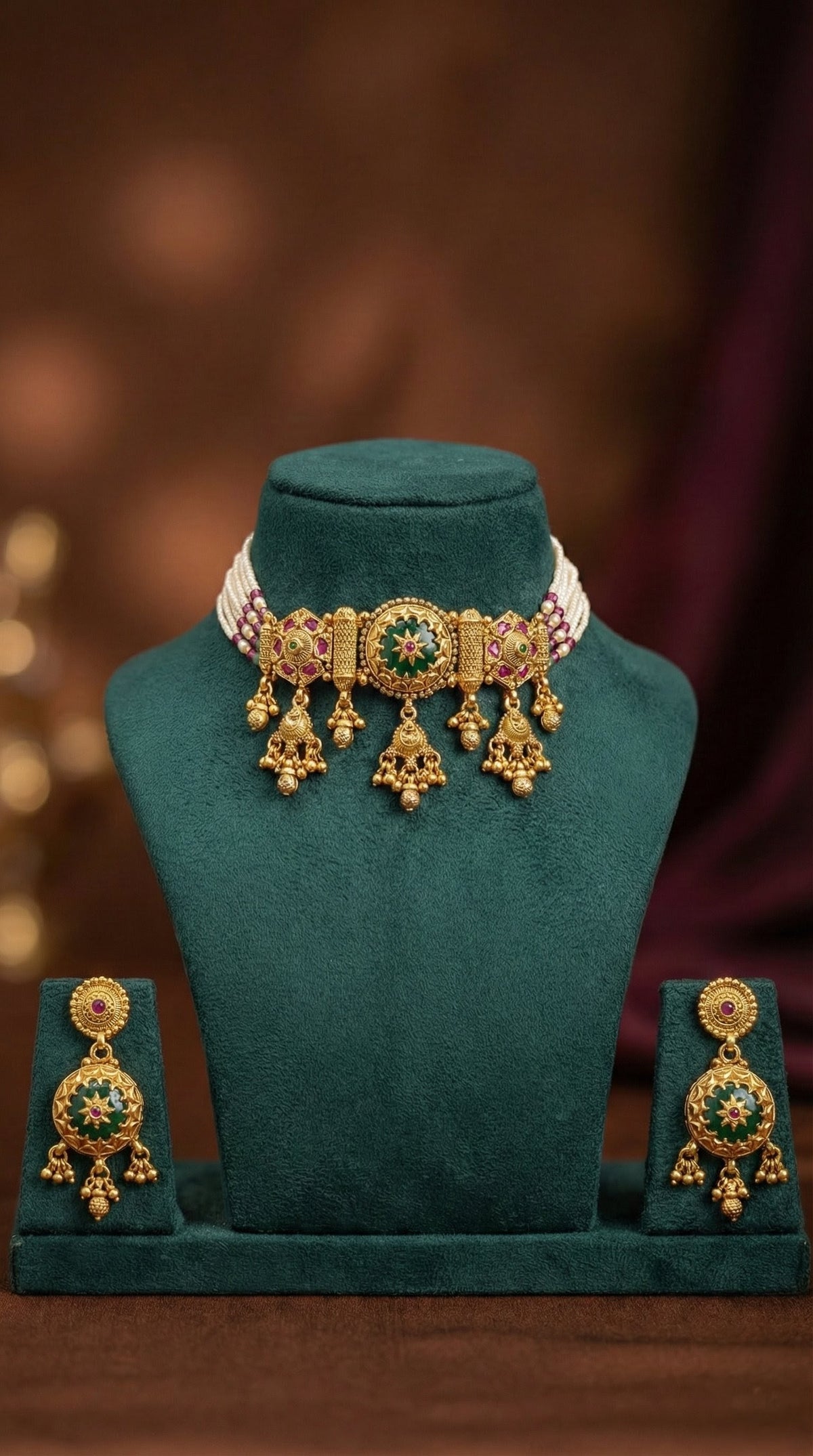 Detailed craftsmanship close up view of Yashmitha Premium Quality Heritage Choker Set