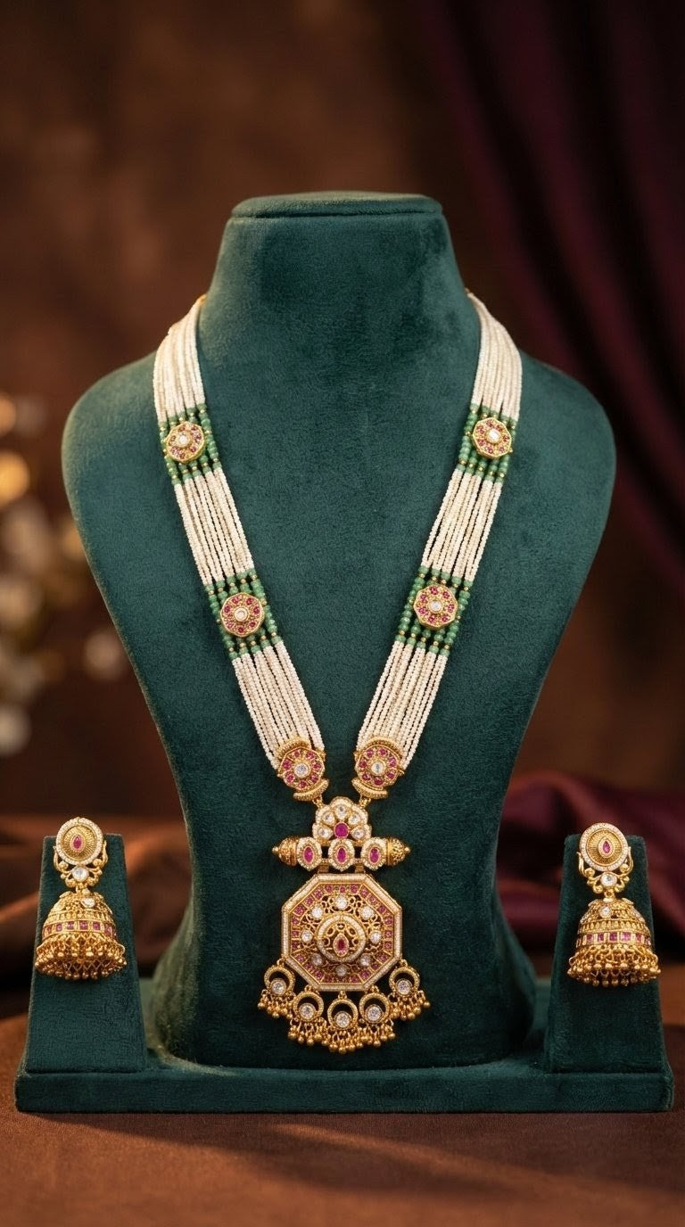 Detailed craftsmanship close up view of Rishika Heritage Antique Longset