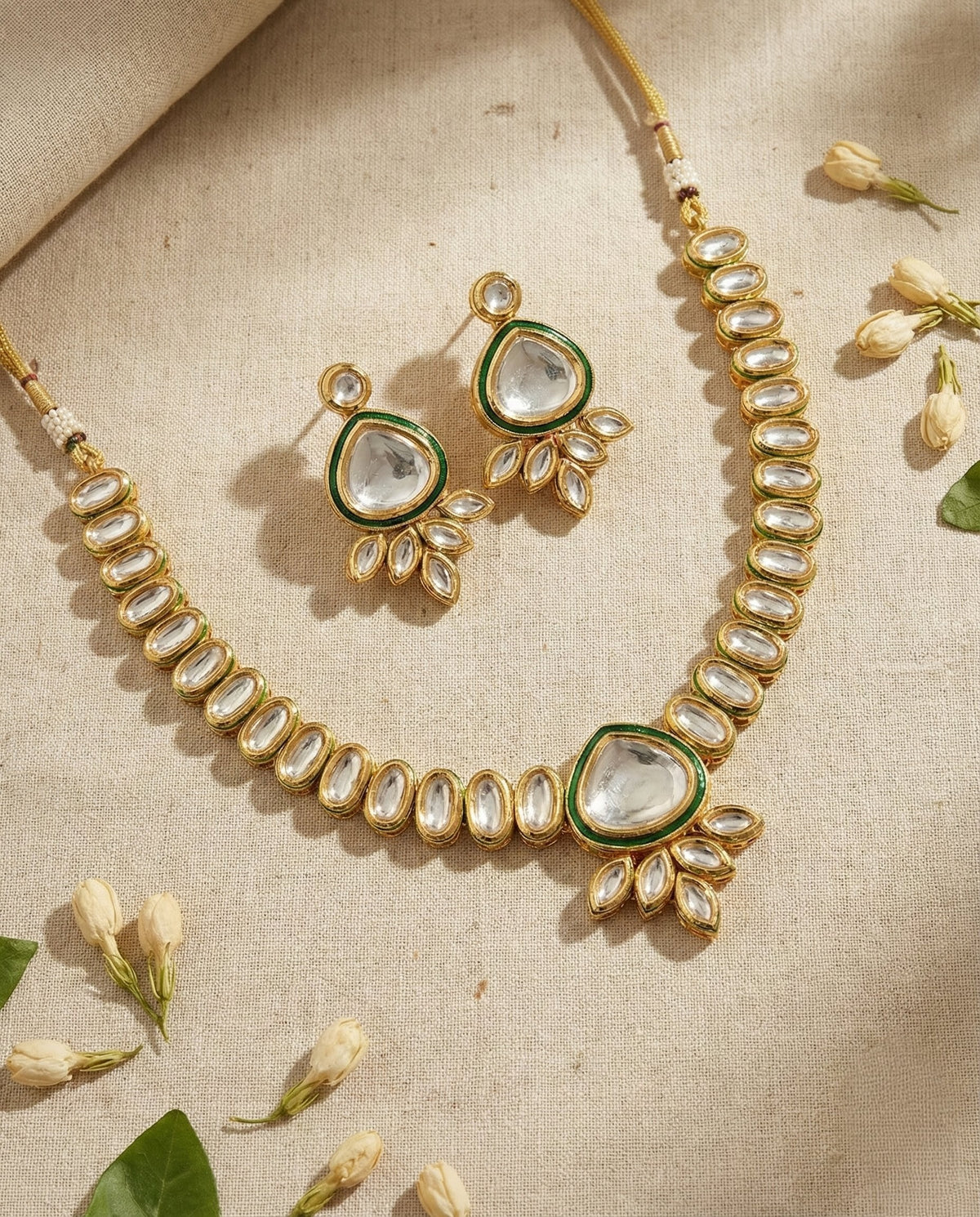 Main display view of the traditional Charvi Premium Kundan Necklace