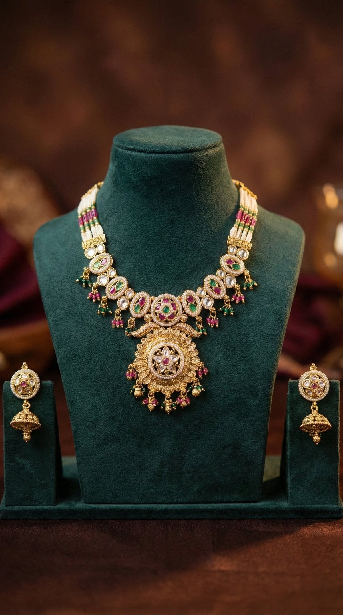 Detailed craftsmanship close up view of Sitara Premium Antique Necklace