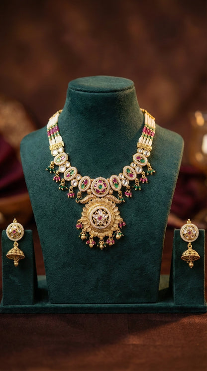 Detailed craftsmanship close up view of Sitara Premium Antique Necklace