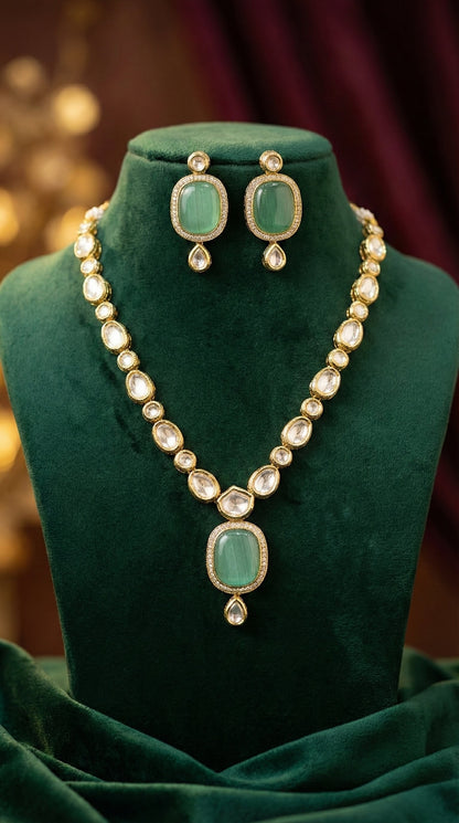 Detailed craftsmanship close up view of Rima Premium Kundan Necklace